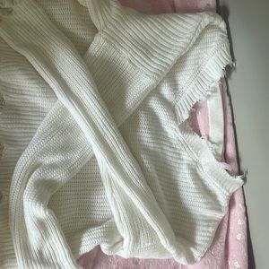 fringed sweater white